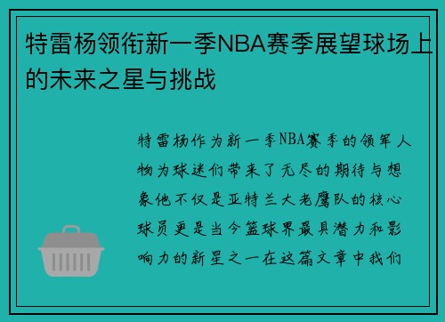 特雷杨领衔新一季NBA赛季展望球场上的未来之星与挑战